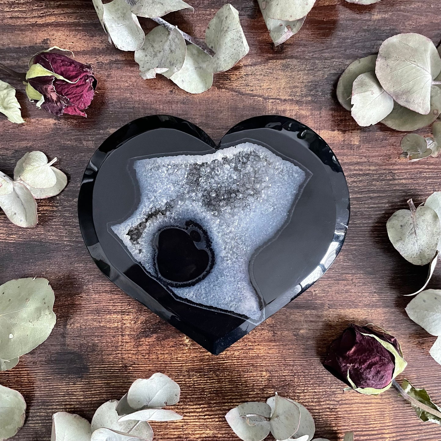 Large Black Druzy Agate Heart - #2