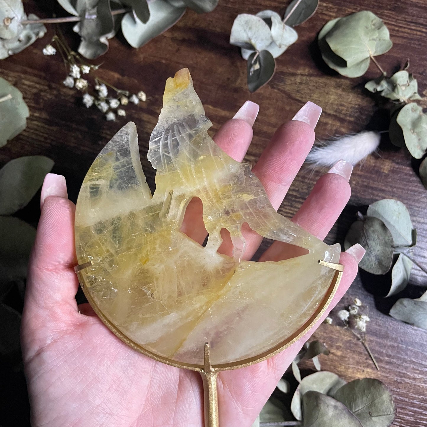 Howling Wolf & Moon on Stand - Golden Healer