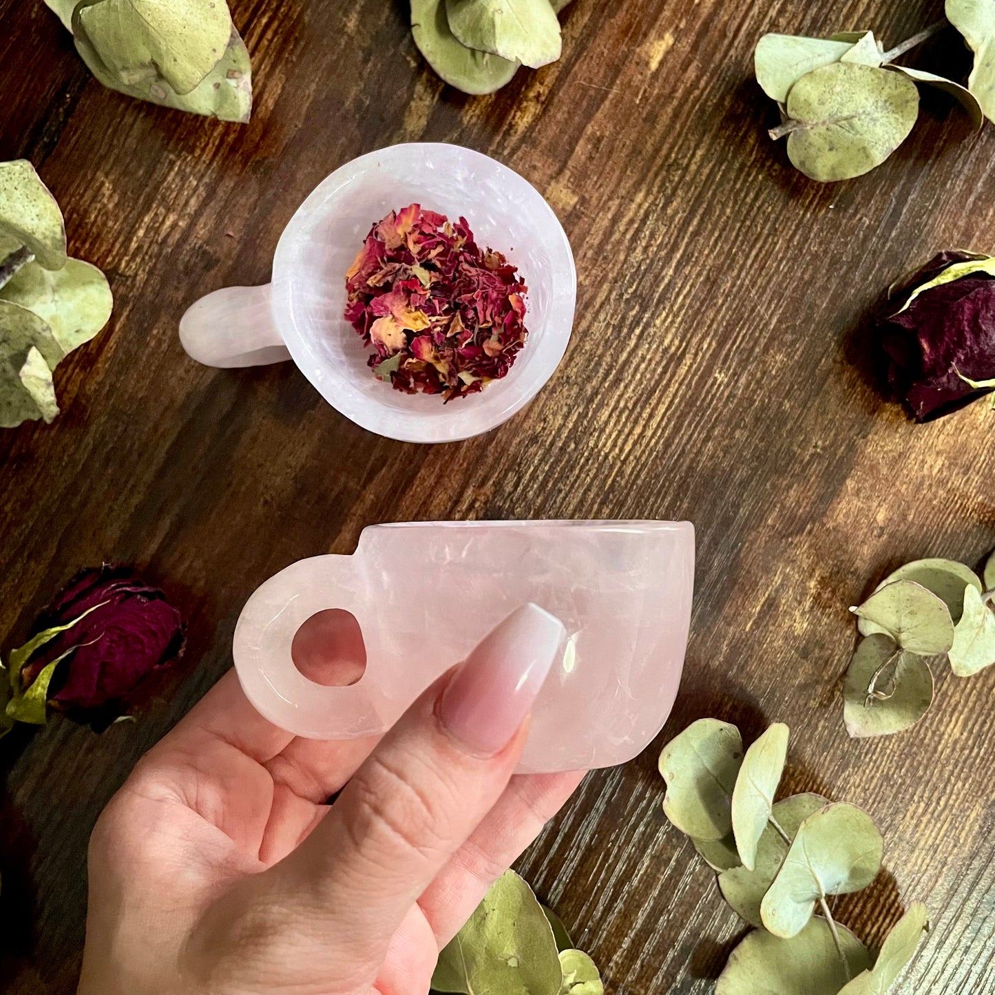Miniature Crystal Tea Cup - Solid Rose Quartz