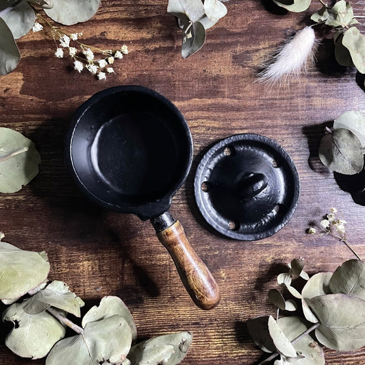 Mini Cast Iron Cauldron - Wooden Handle