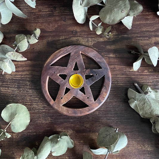 Incense Cone Holder - Wooden Pentacle