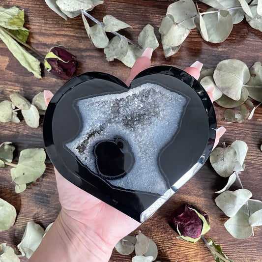 Large Black Druzy Agate Heart - #2