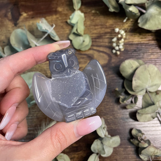 Small Druzy Agate Owl #3