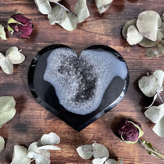 Large Black Druzy Agate Heart - #1