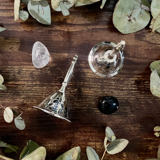 Mini Altar Bell - Silver Triple Moon
