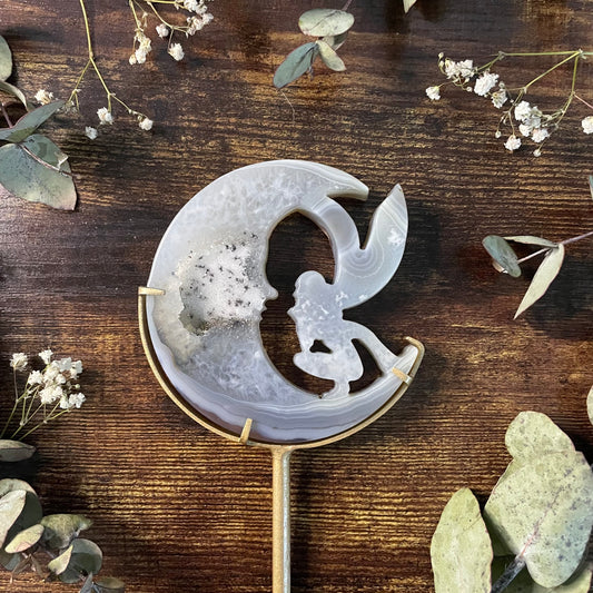 Moon Fairy on Stand - Druzy Laced Agate