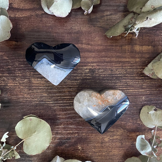 Chunky Heart - Black Banded Agate with Clear Quartz